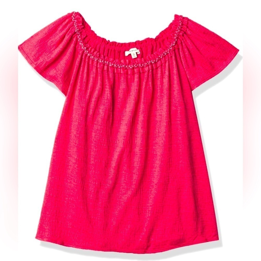 Nwt Max Studio Women's Off Shoulder Cap Crinkled Knit Jersey Top Tonal Stitch S